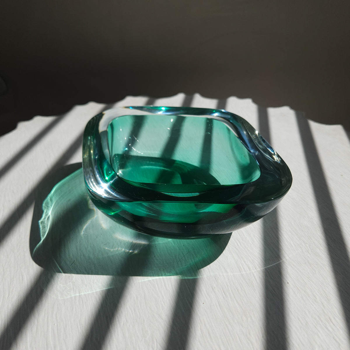 Emerald Green & Smoke Glass Sommerso / Murano Bowl