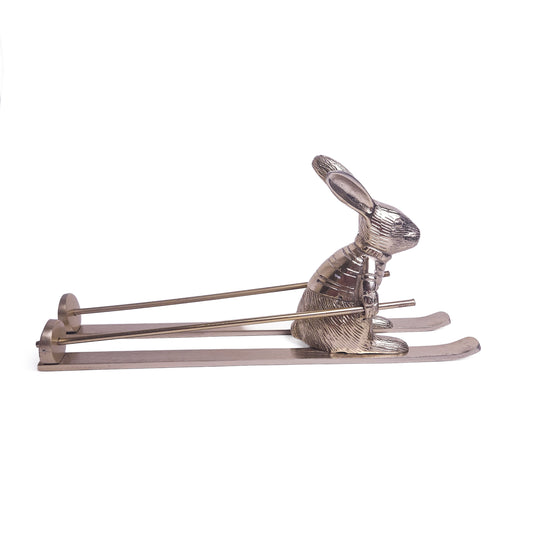 Anthropologie Cast Metal Skiing Bunny Bottle Holder
