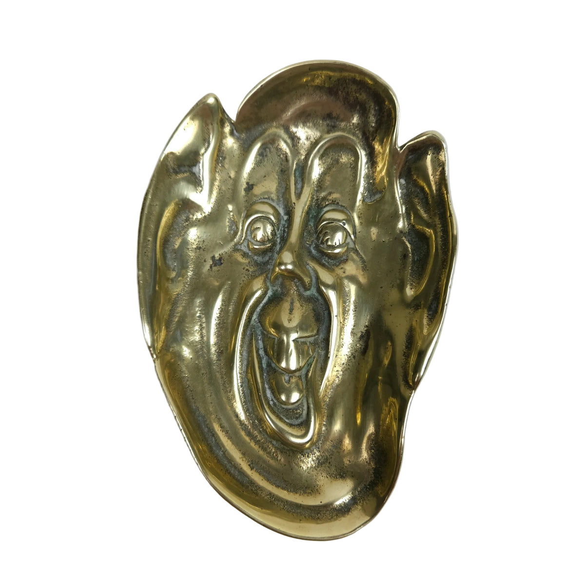 Antique Art Nouveau Cast Brass Pixie Mask Dish