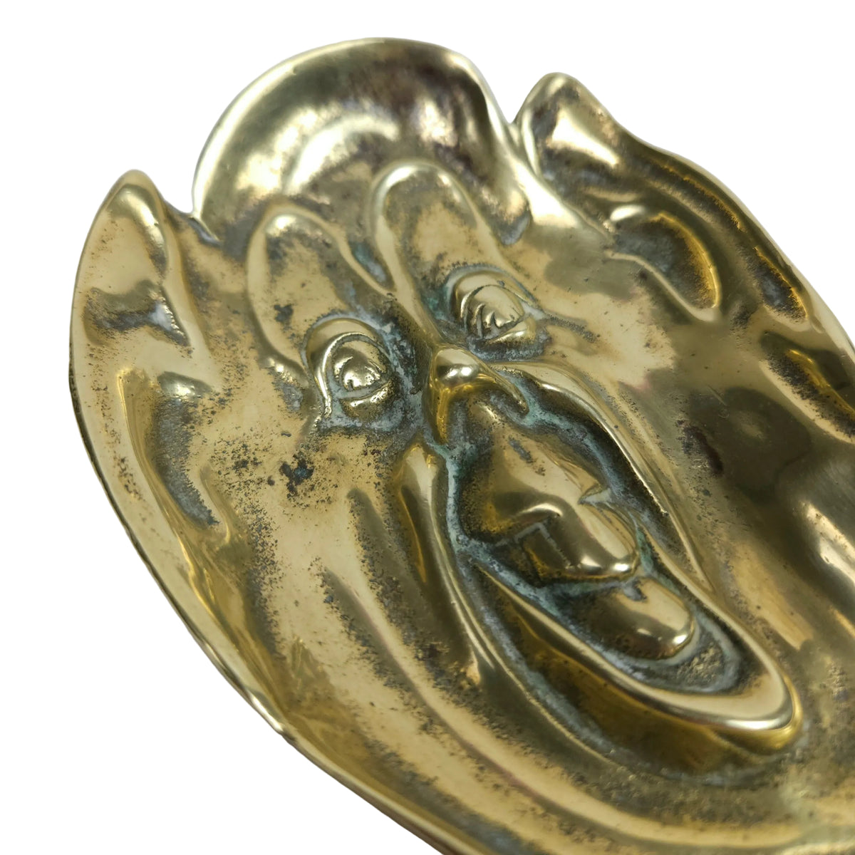 Antique Art Nouveau Cast Brass Pixie Mask Dish