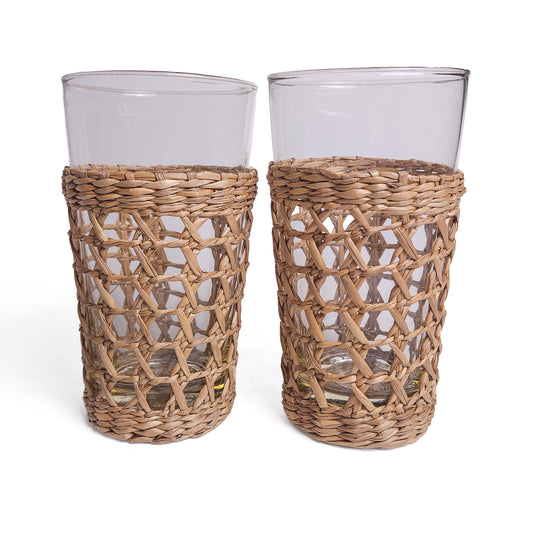 Hand-Woven Seagrass Wrapped Highball Glasses