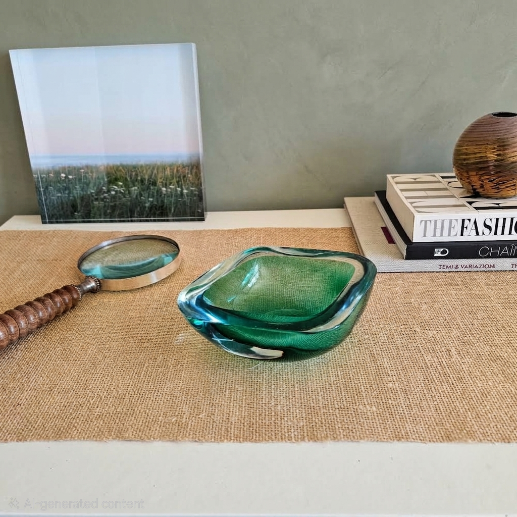 Emerald Green & Smoke Glass Sommerso / Murano Bowl