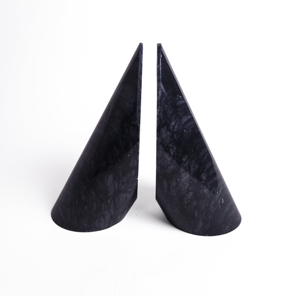 Black Marble Slant Cylinder Bookends – Pair